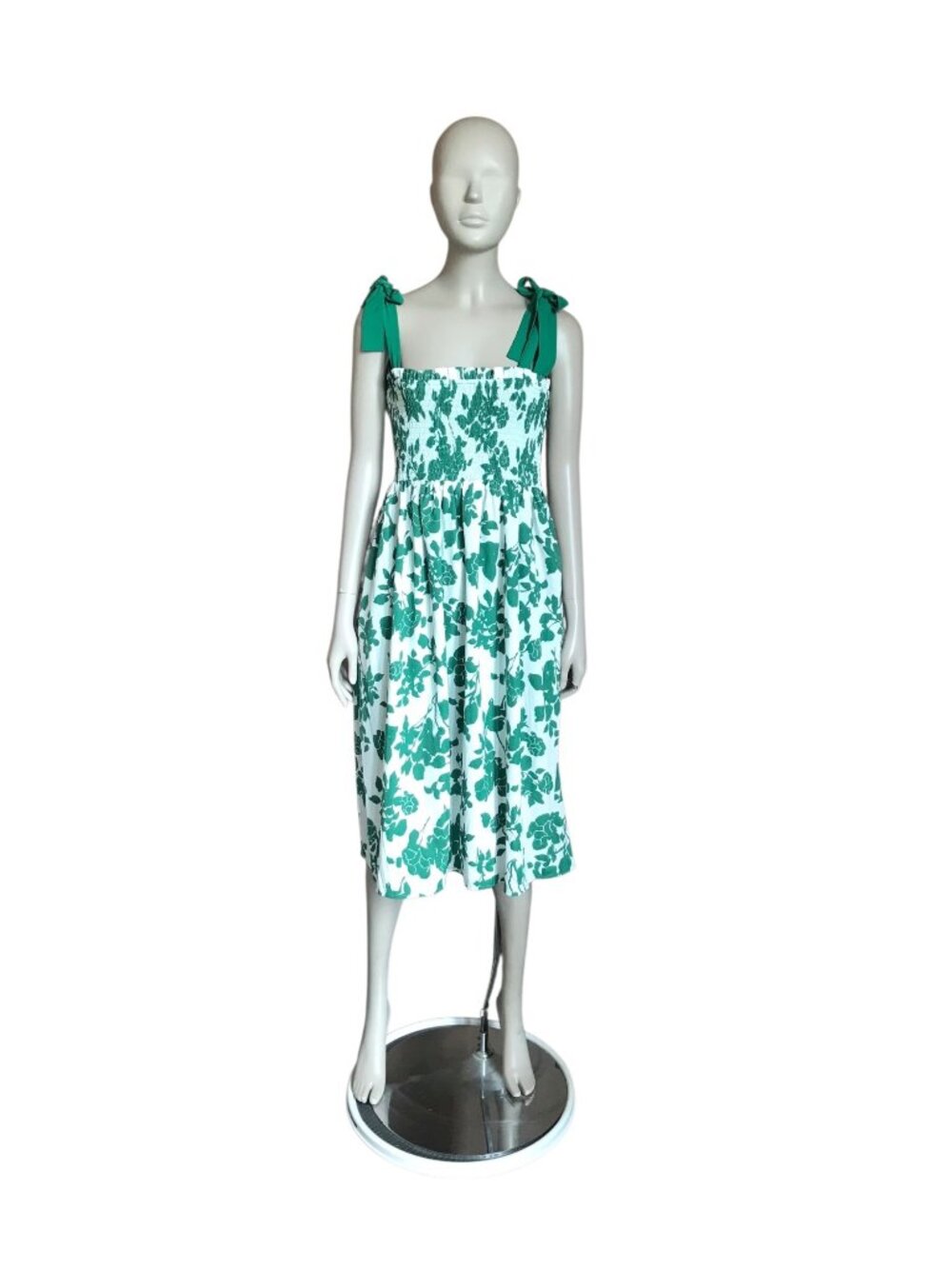 Staccato Green and White Flower Patterned Dress